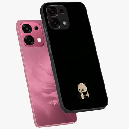 Midnight Panda Love Glass Case displayed in angled mockup highlighting adorable panda illustration with midnight aesthetic.