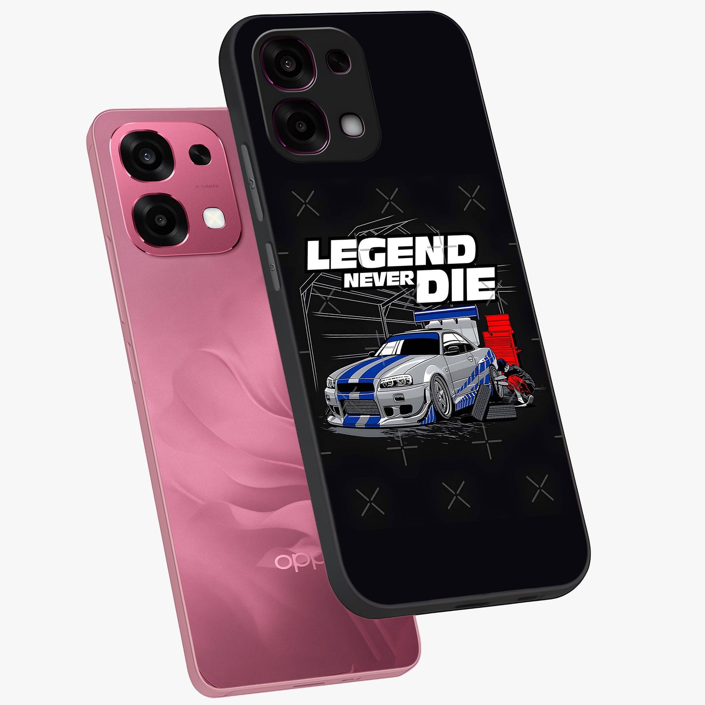 Midnight Racing Legacy Glass Case displayed in angled mockup highlighting dynamic automotive design with bold midnight aesthetic.