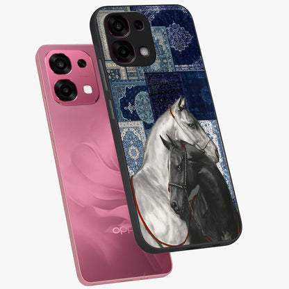 Midnight Stallion Blues Glass Case displayed in angled mockup highlighting powerful stallion illustration with deep midnight tones.