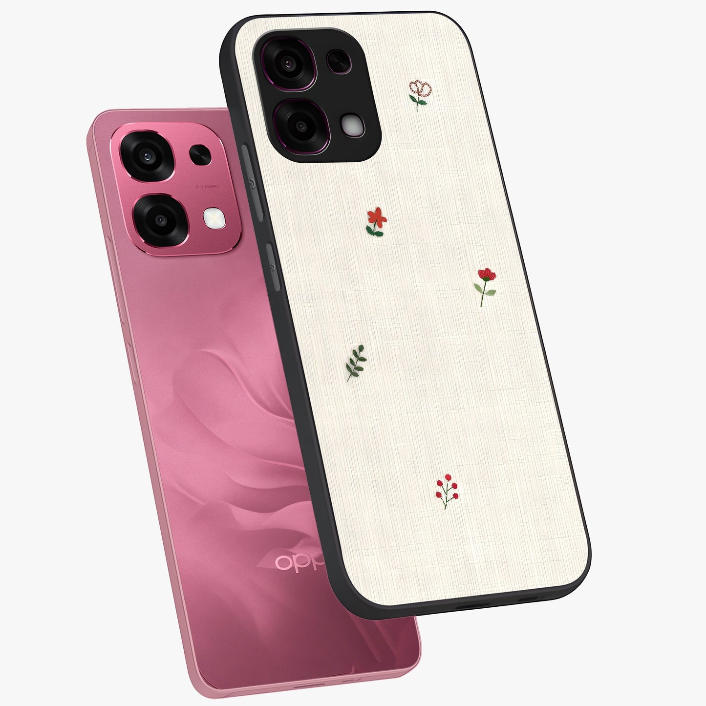 Minimalistic Blue With White Flower Pattern Glass Case displayed in angled mockup highlighting simple floral design with minimal aesthetic.