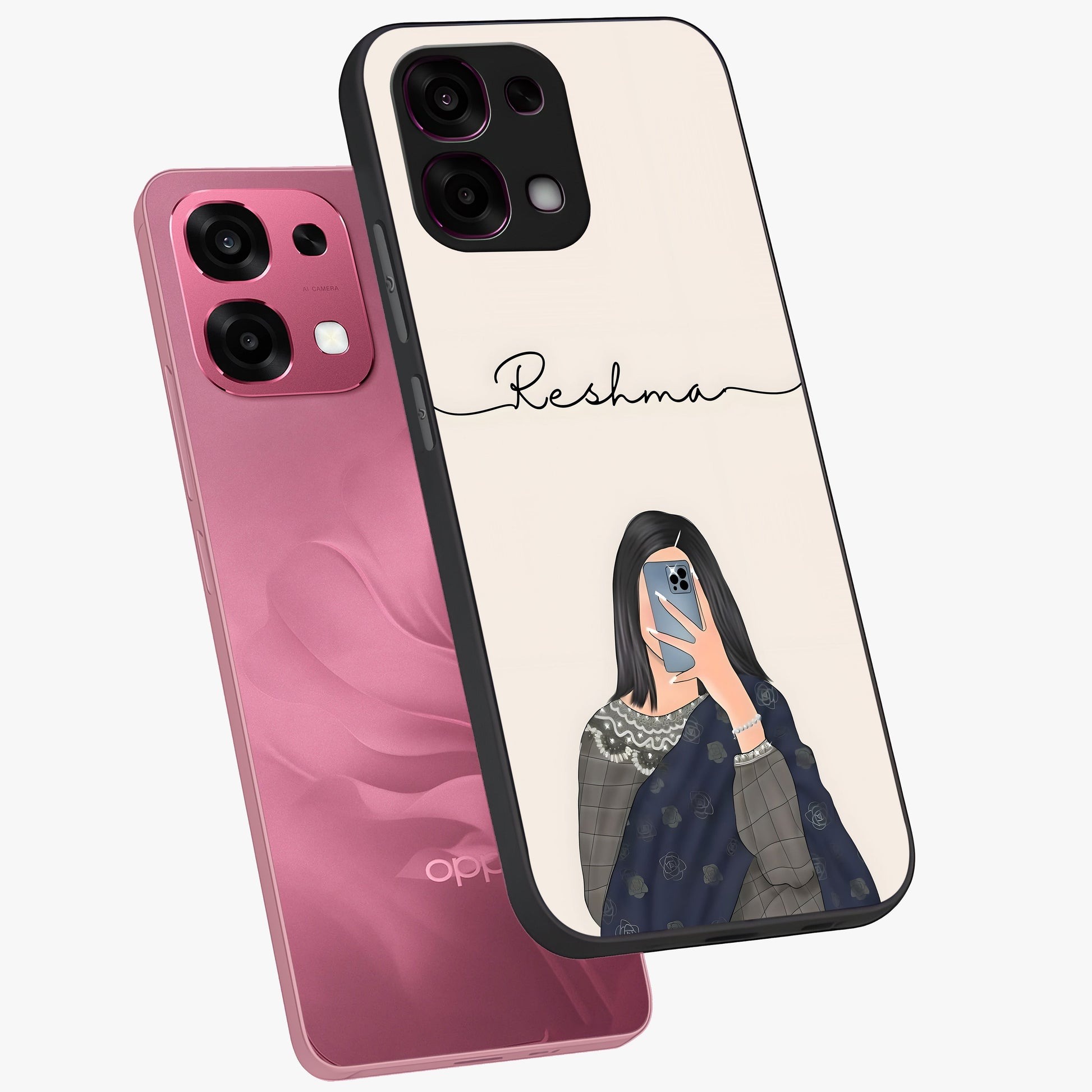 Mirror Mood Muse With Custom Name Glass Case displayed in angled mockup highlighting aesthetic mirror inspired design with custom name feature.