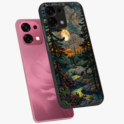 Moonlight Forest Dream Glass Case displayed in angled mockup highlighting dreamy forest design with glowing moon aesthetic.