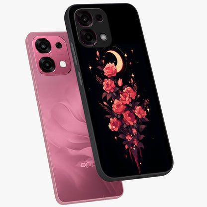 Moonlit Floral Elegance Glass Case displayed in angled mockup highlighting graceful flower design with soft moonlight aesthetic.