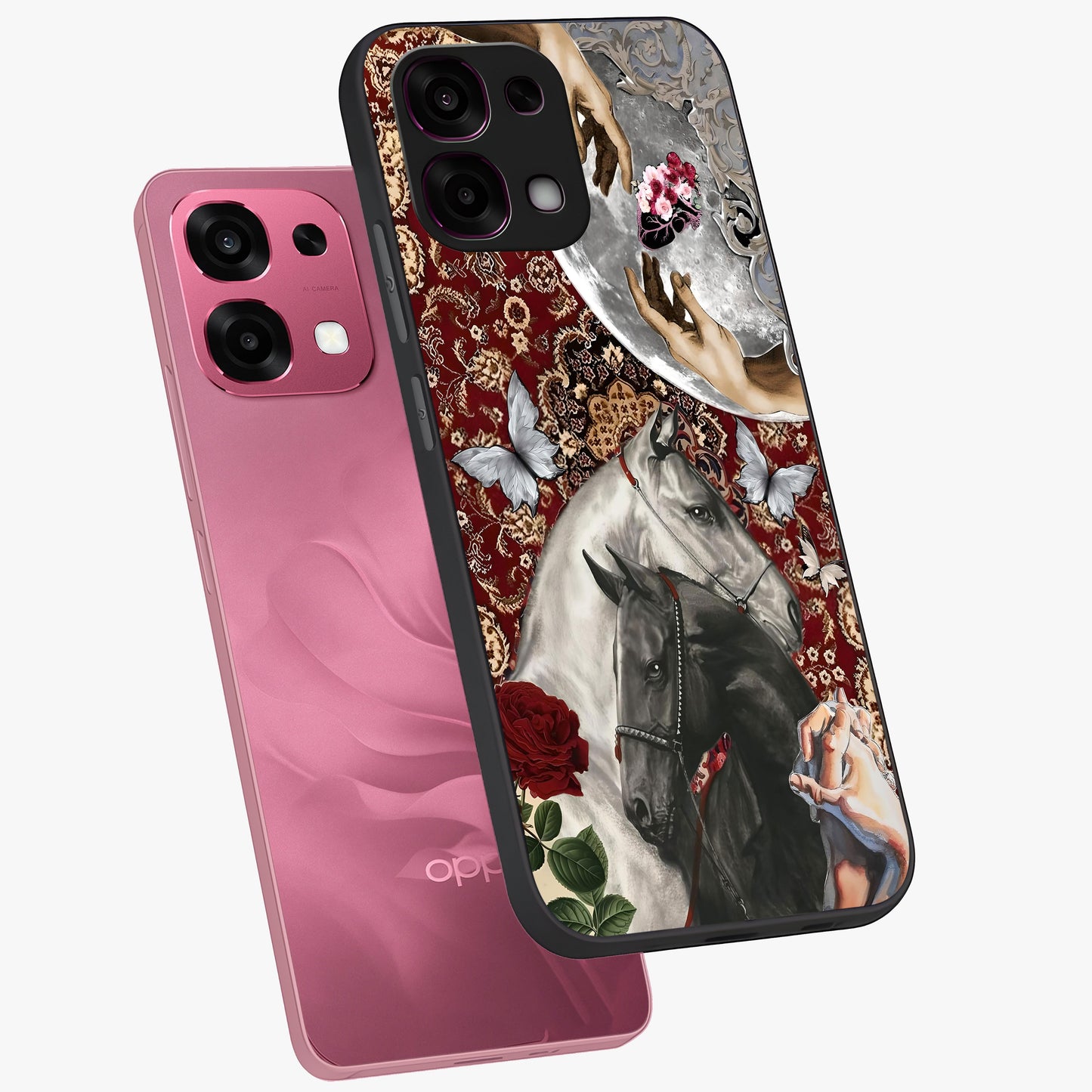 Moonlit Royal Stallion Glass Case displayed in angled mockup highlighting powerful stallion illustration with royal night aesthetic.