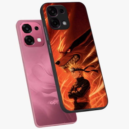 Nine Tails Legacy Glass Case displayed in angled mockup highlighting dynamic anime beast illustration with bold mystical aesthetic.