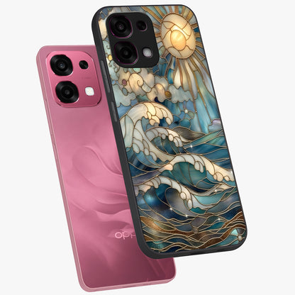 Oceanic Stained Printed Glass Case displayed in angled mockup highlighting colorful aquatic design with artistic aesthetic style.