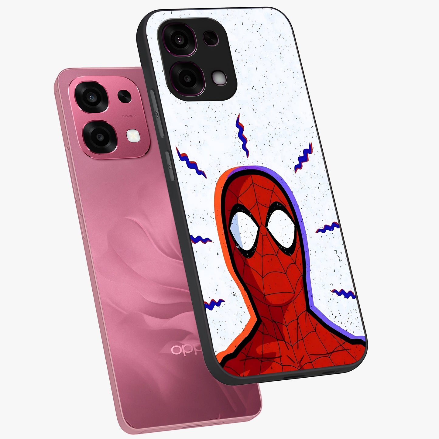 Omg Spiderman Glass Case displayed in angled mockup highlighting dynamic hero illustration with action comic aesthetic.