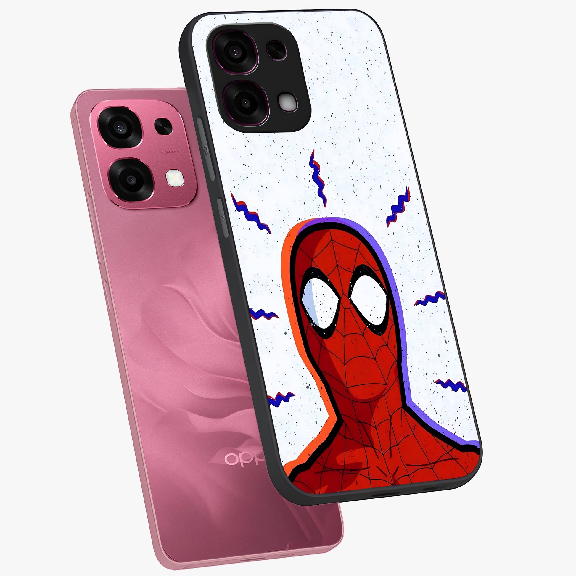 Omg Spiderman Glass Case displayed in angled mockup highlighting dynamic hero illustration with action comic aesthetic.
