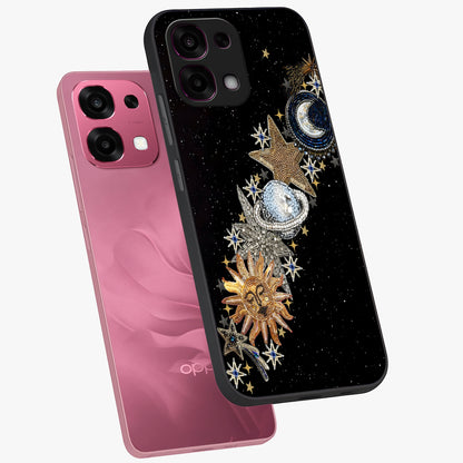 Pearls Universe Object Glass Case displayed in angled mockup highlighting celestial pearl design with dreamy aesthetic.
