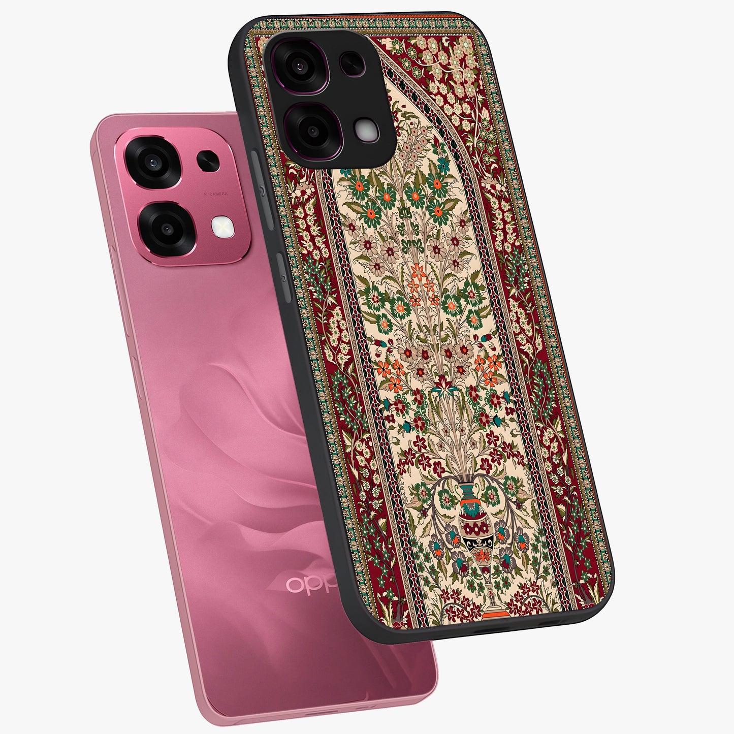 Persian Inspired Glass Case displayed in angled mockup highlighting intricate traditional design with elegant cultural aesthetic.