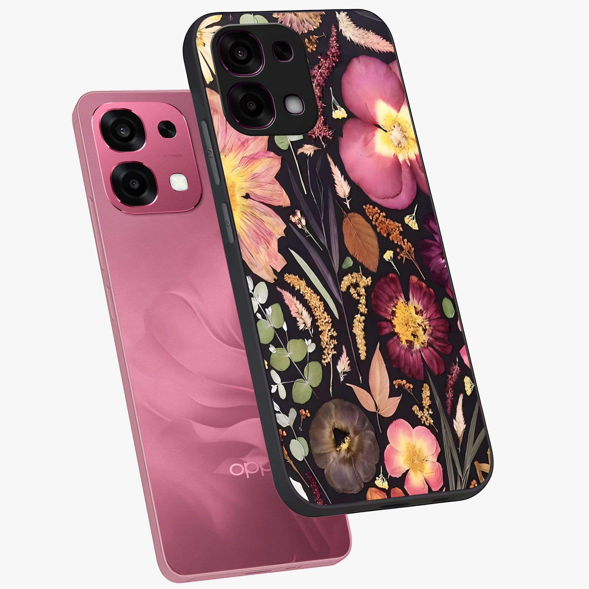 Petal Dream Tapestry Glass Case displayed in angled mockup highlighting decorative petal pattern with elegant botanical aesthetic.