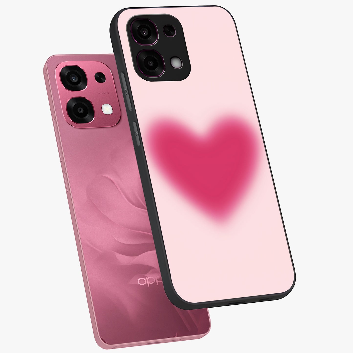 Pink Aura Heart Glass Case displayed in angled mockup highlighting vibrant pink heart design with dreamy aura aesthetic.