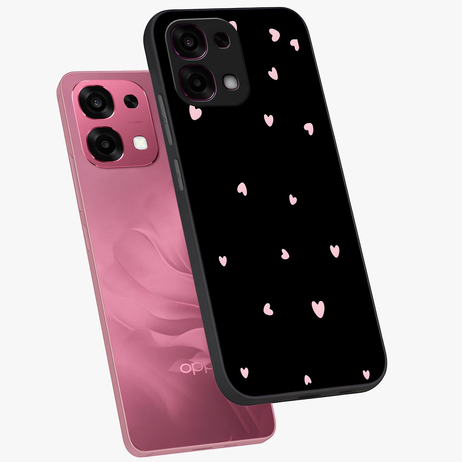 Pink Love Drops Glass Case displayed in angled mockup highlighting cute love drop design with vibrant pink aesthetic.
