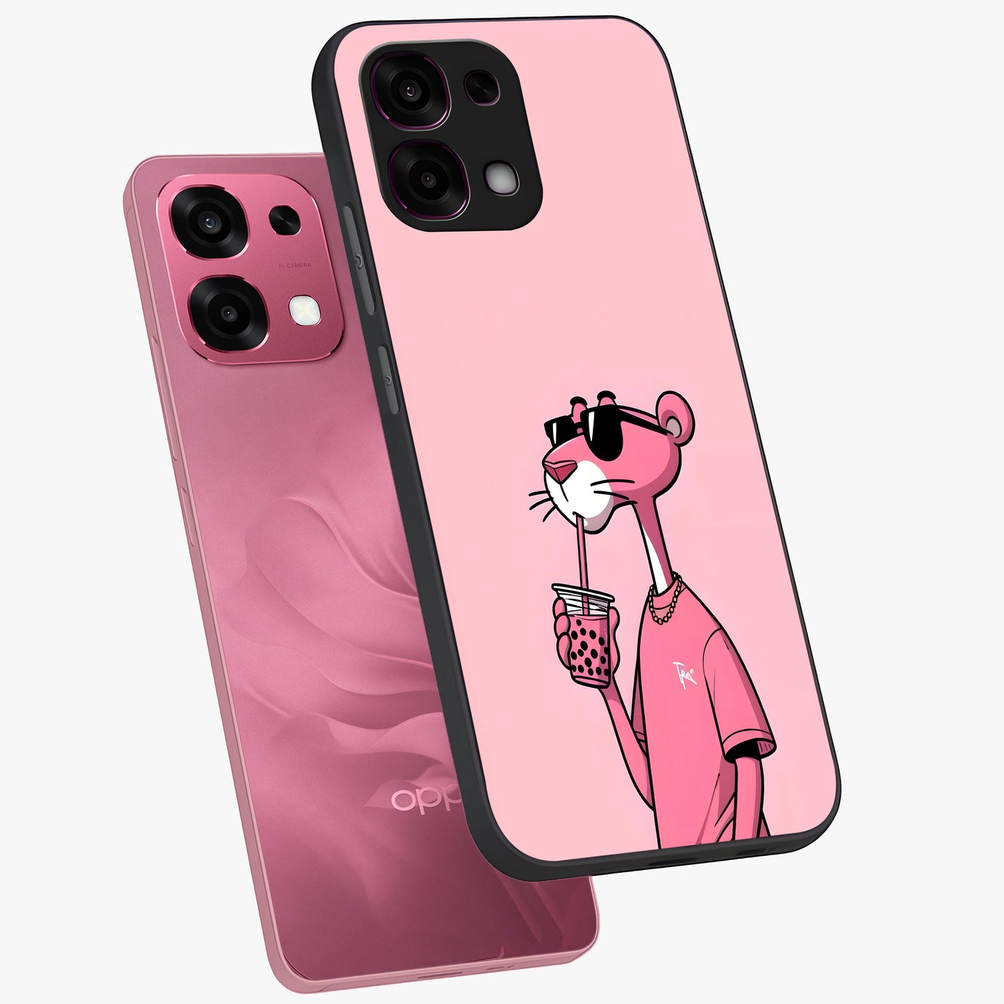 Pink Panther Glass Case displayed in angled mockup highlighting playful cartoon character design with vibrant pink aesthetic.