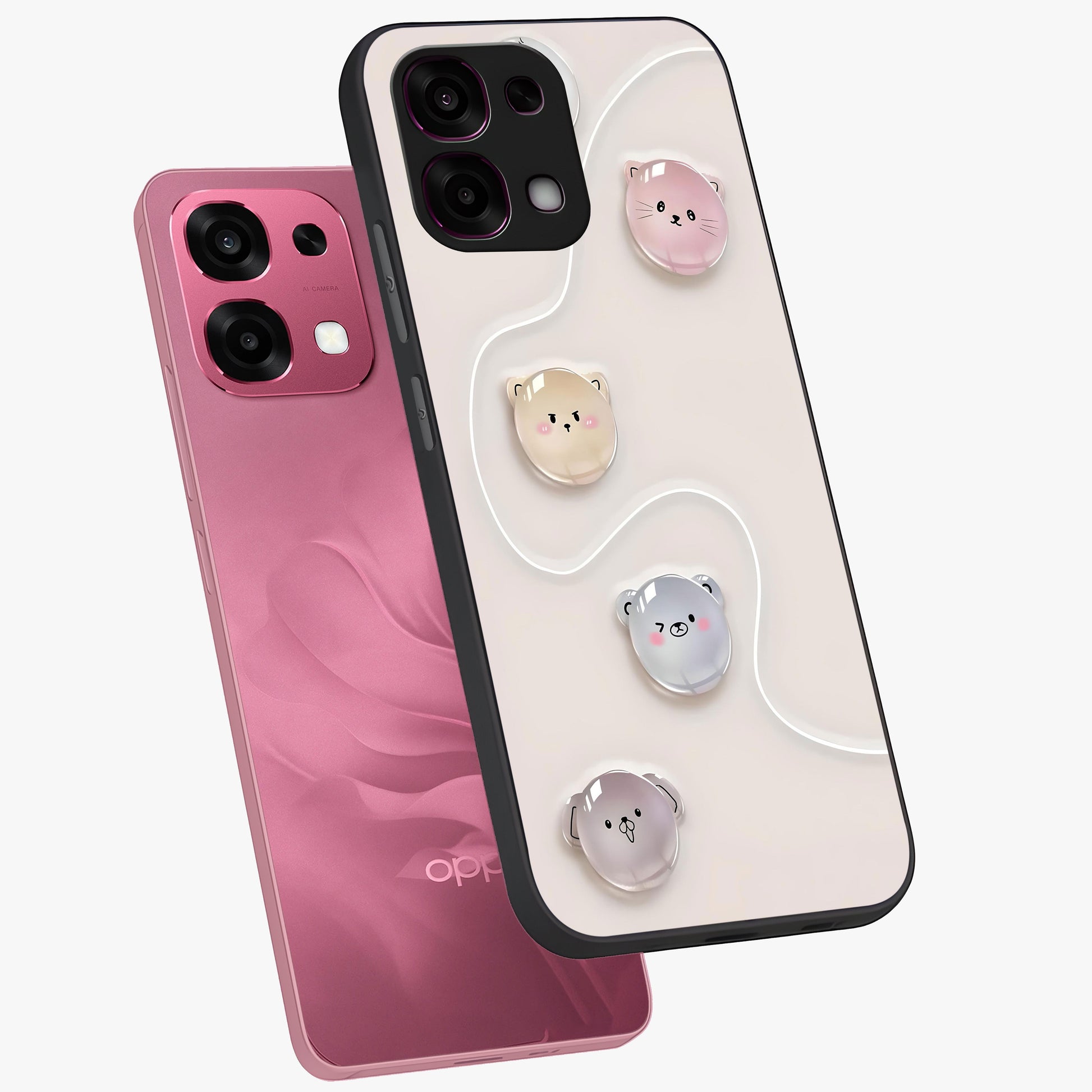Puffy Face Parade Glass Case displayed in angled mockup highlighting playful cartoon face design with fun aesthetic.
