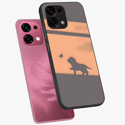 Puppy Shadow Art Glass Case displayed in angled mockup highlighting playful dog illustration with artistic shadow aesthetic.