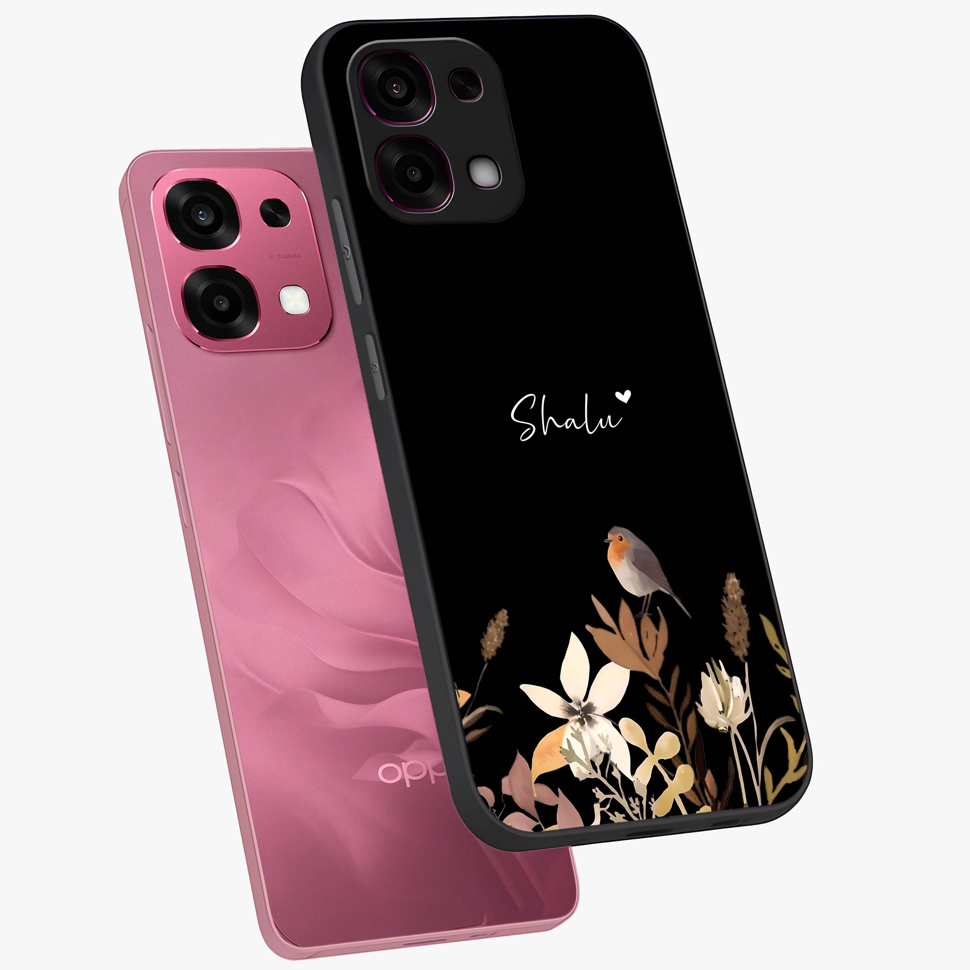 Quiet Garden Tune Custom Name Glass Case displayed in angled mockup highlighting delicate floral garden design with custom name feature.