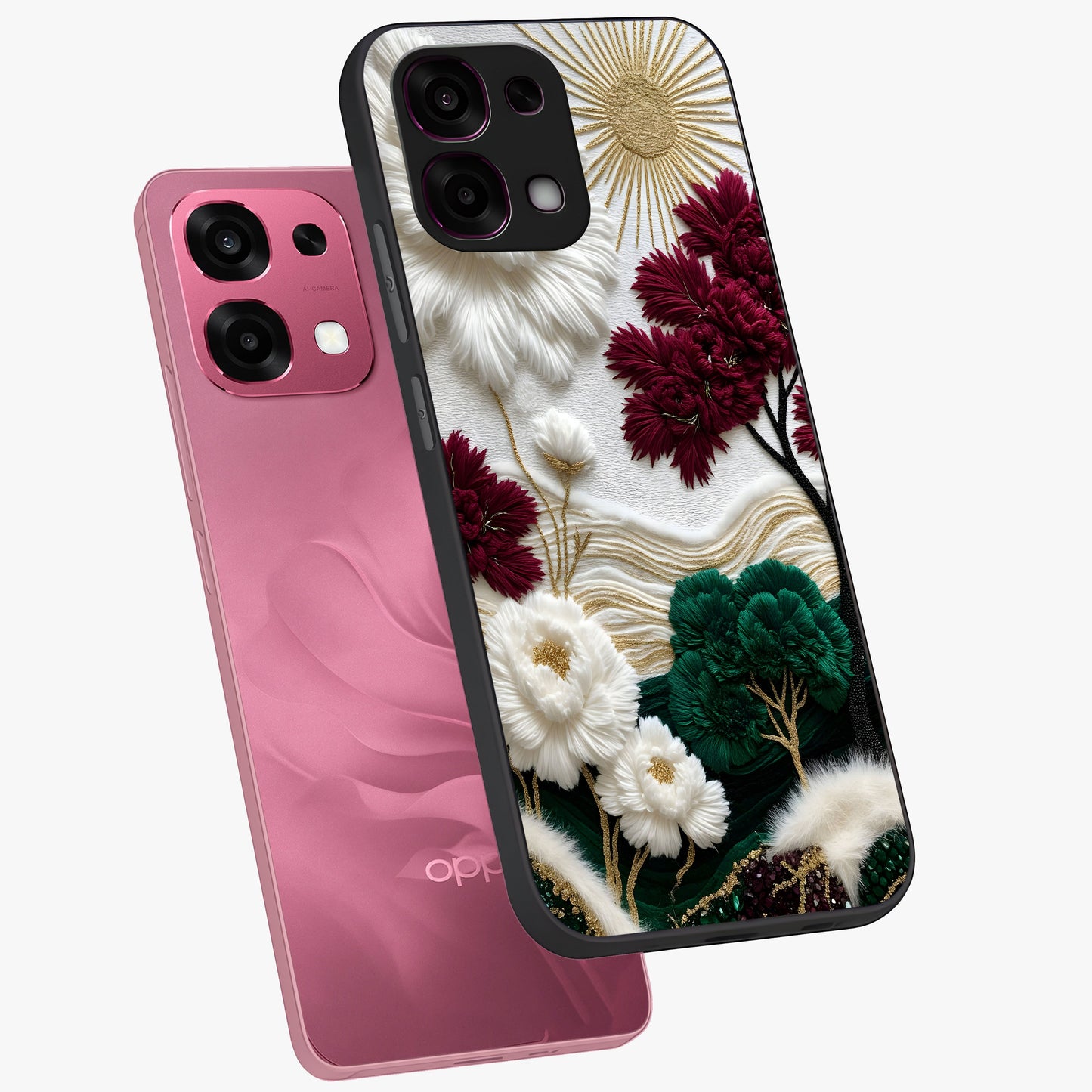 Radiant Bloom Elegance Glass Case displayed in angled mockup highlighting graceful floral design with radiant aesthetic style.