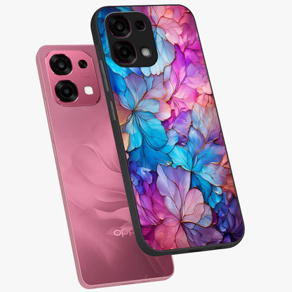 Radiant Floral Whirl Glass Case displayed in angled mockup highlighting vibrant flower pattern with dynamic artistic aesthetic.