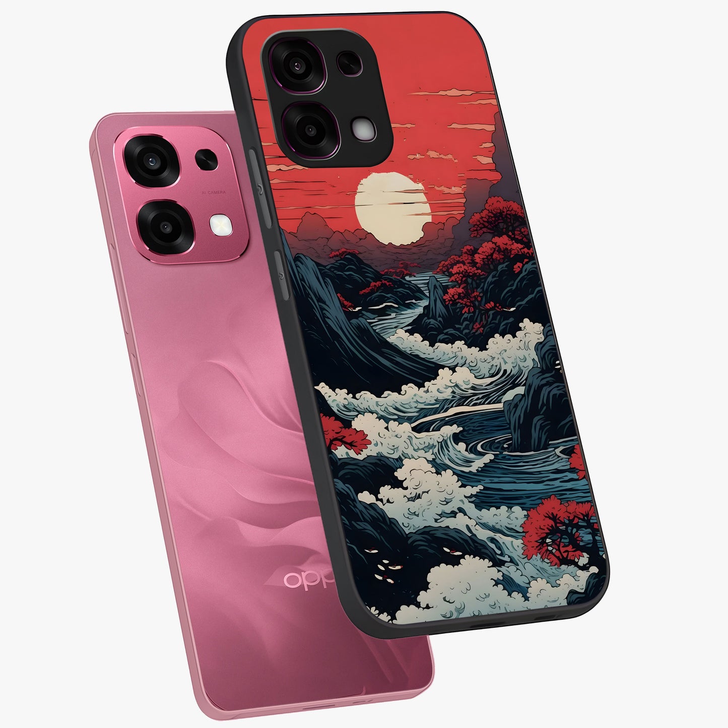 Red Sunset Scenery Glass Case displayed in angled mockup highlighting glowing sunset sky design with scenic aesthetic.