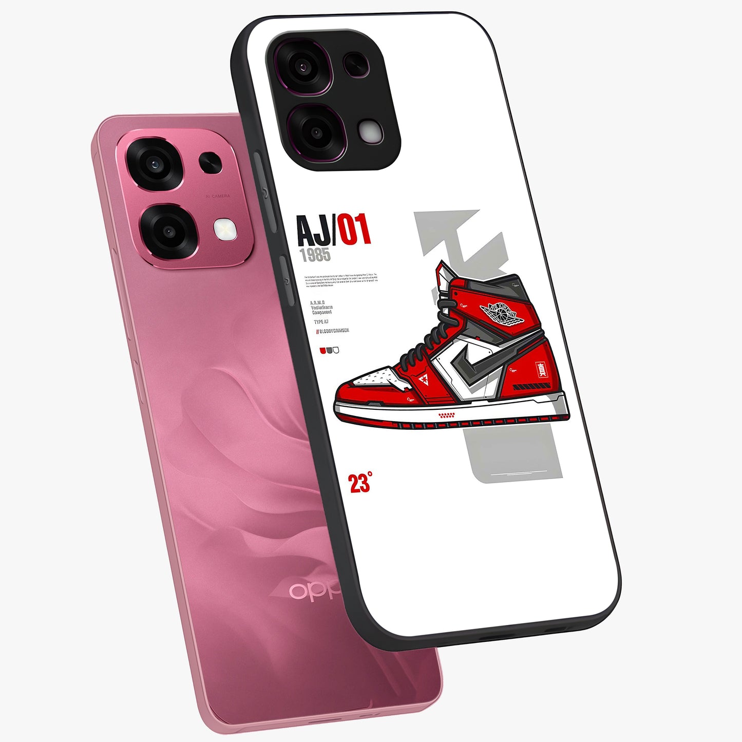 Retro Sneaker Blueprint Glass Case displayed in angled mockup highlighting detailed shoe design with sporty retro aesthetic.