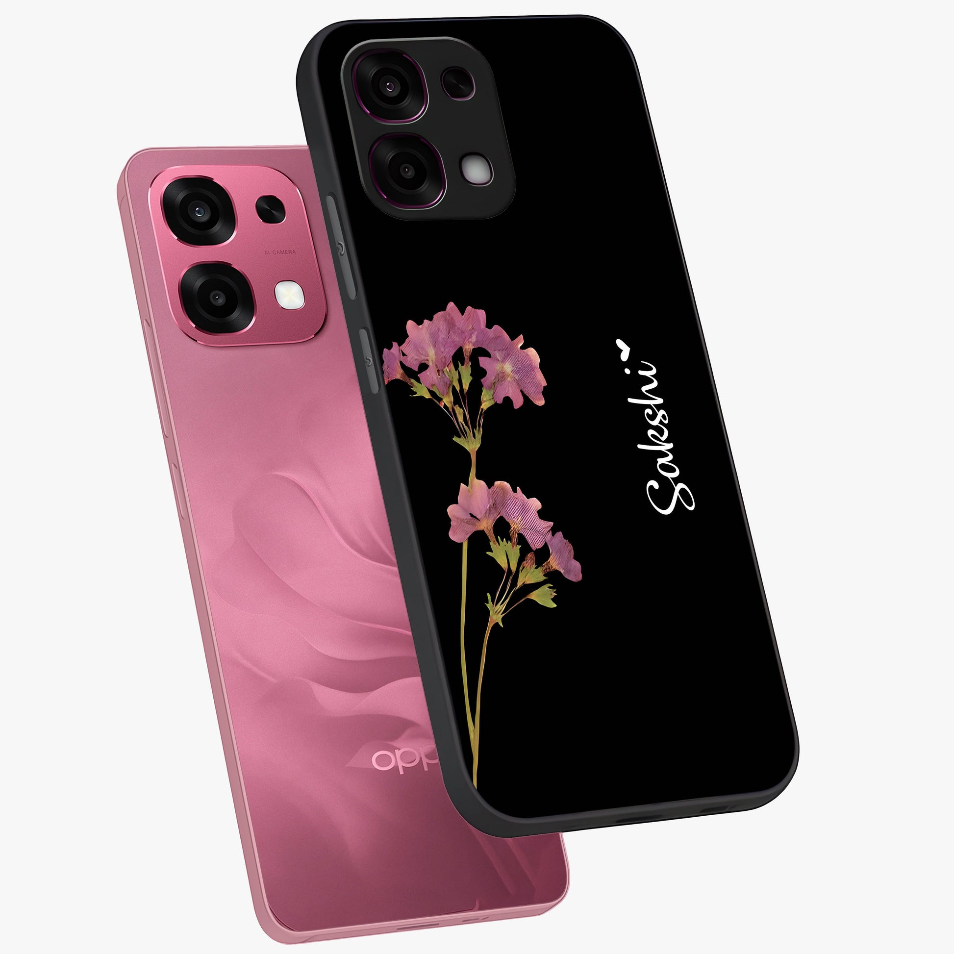Riching Lavender Flower Custom Name Glass Case displayed in angled mockup highlighting delicate lavender flower design with custom name feature.