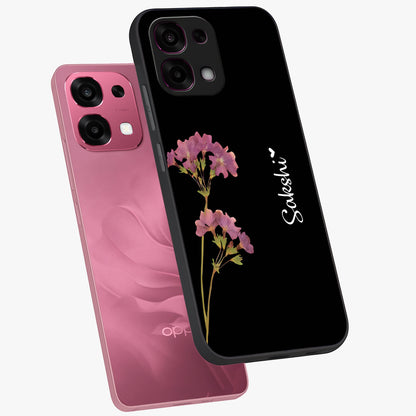 Riching Lavender Flower Custom Name Glass Case displayed in angled mockup highlighting delicate lavender flower design with custom name feature.