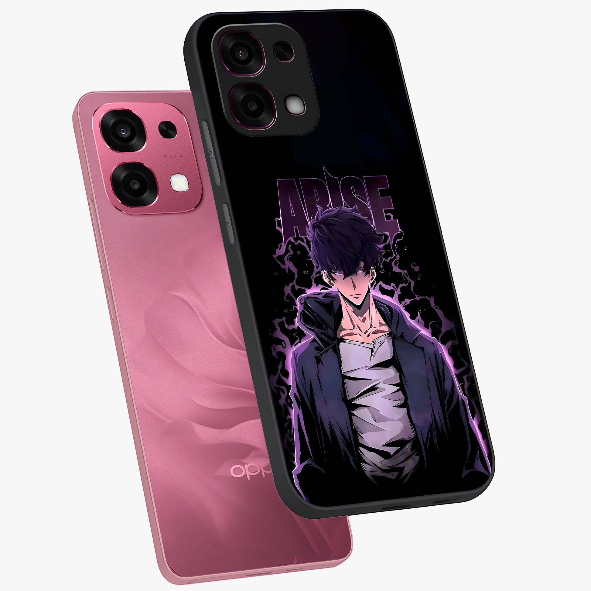 Shadow Monarch Awakening Glass Case displayed in angled mockup highlighting dramatic shadow warrior design with fantasy aesthetic.