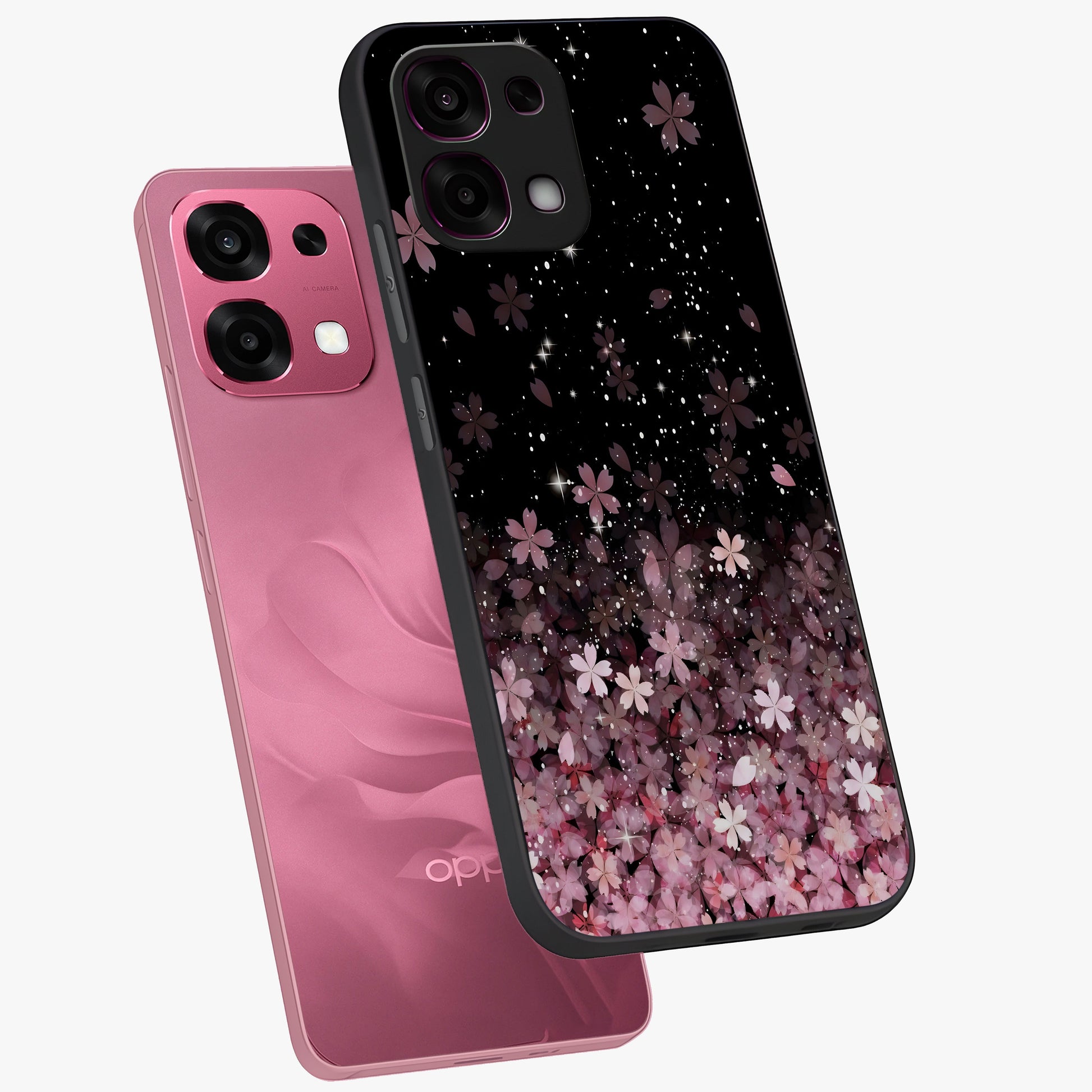 Small Starry Flowers Glass Case displayed in angled mockup highlighting tiny flower pattern with celestial aesthetic style.