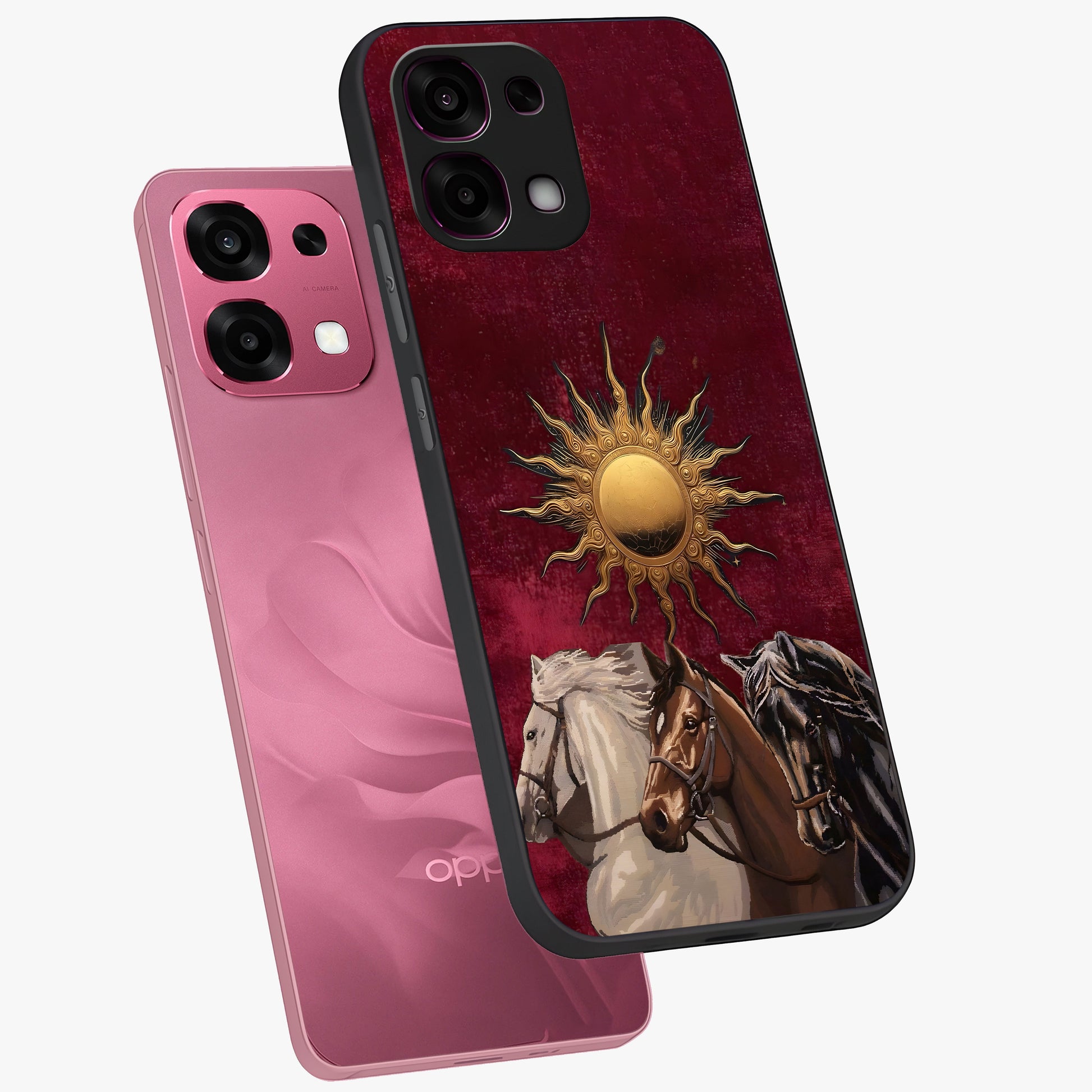 Solar Riders Glass Case displayed in angled mockup highlighting powerful rider illustration with radiant solar aesthetic.