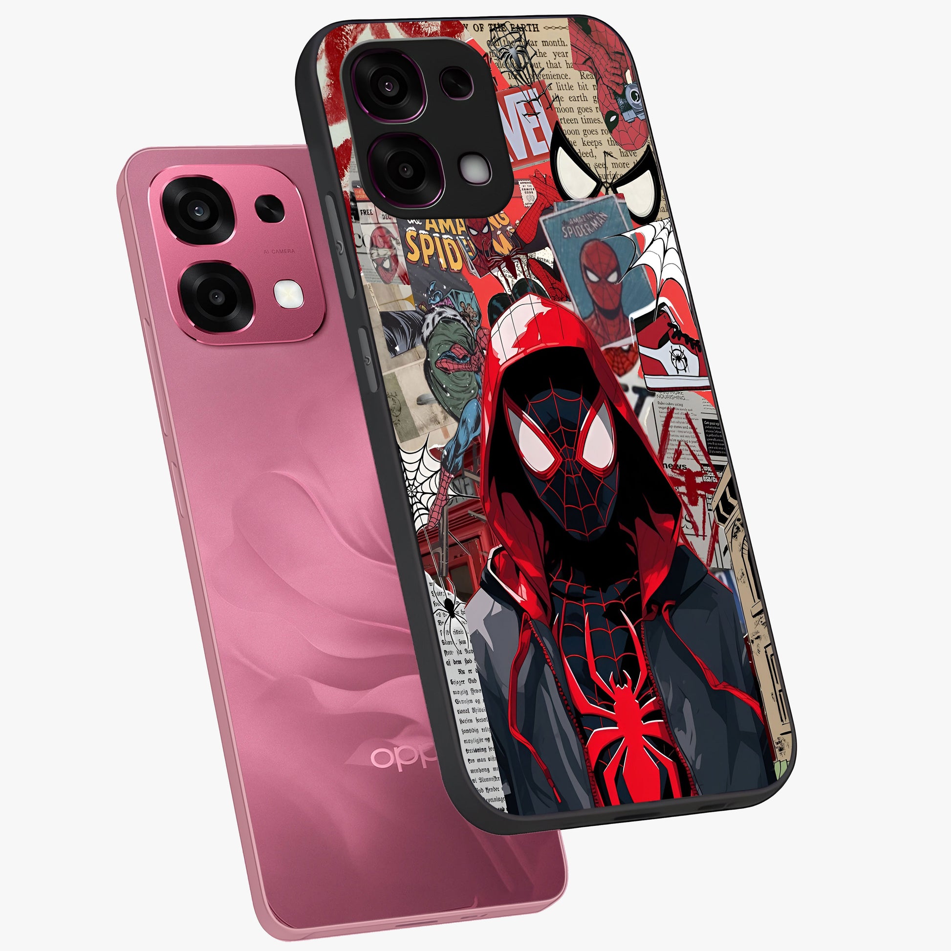 Spider Collage Street Glass Case displayed in angled mockup highlighting dynamic street style collage design with comic aesthetic.