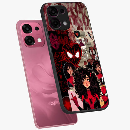 Spider Love Story Glass Case displayed in angled mockup highlighting expressive comic inspired design with playful aesthetic.