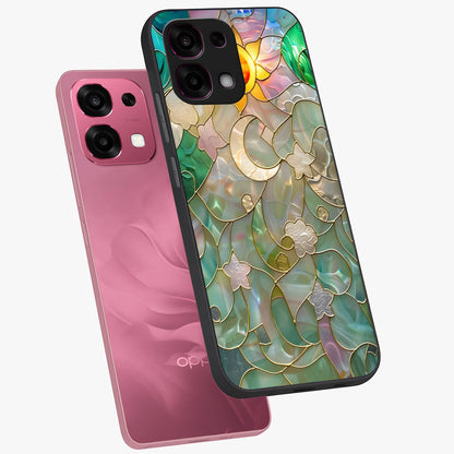 Stained Sunrise Glow Glass Case displayed in angled mockup highlighting radiant sunrise design with artistic aesthetic style.