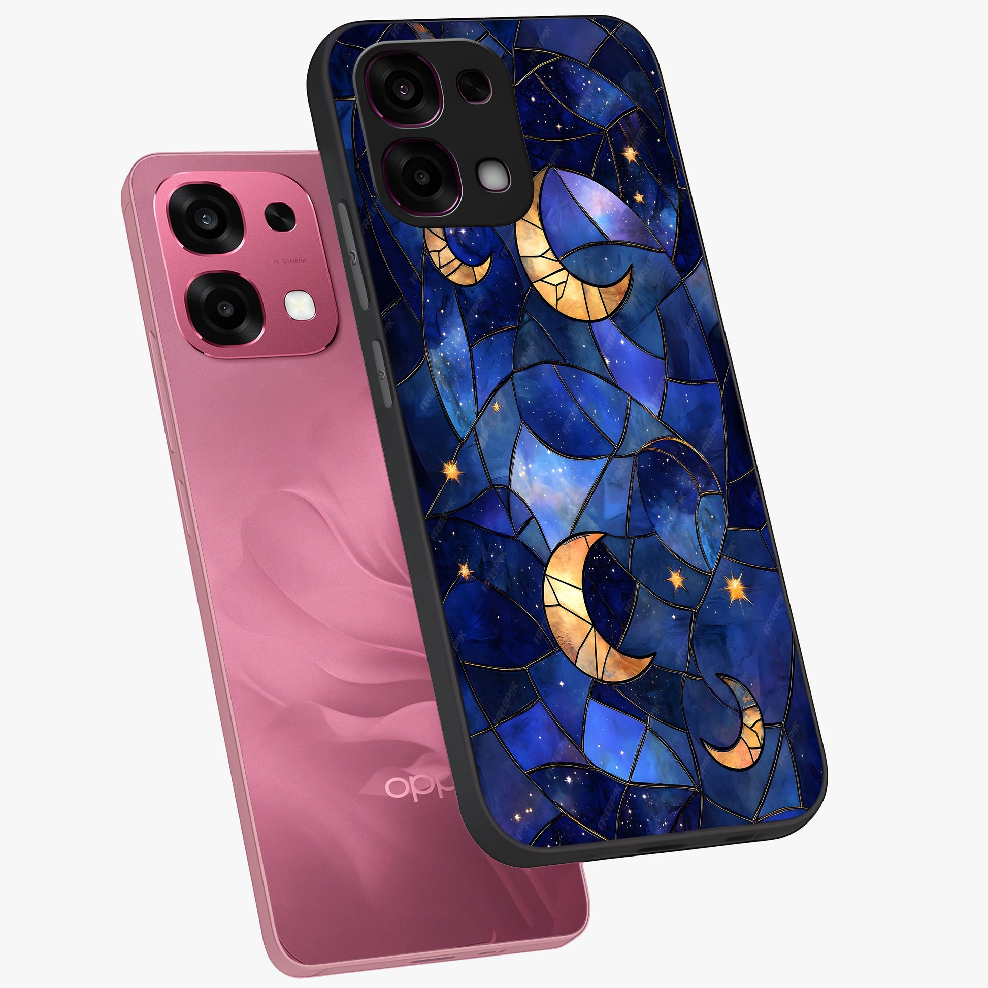 Starlit Sky Tapestry Glass Case displayed in angled mockup highlighting celestial night pattern with artistic aesthetic style.