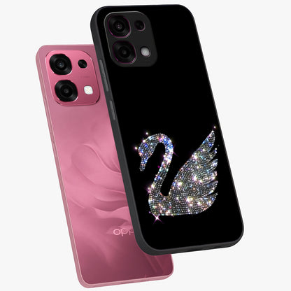 Starlit Swan Grace Glass Case displayed in angled mockup highlighting elegant swan illustration with dreamy celestial aesthetic.