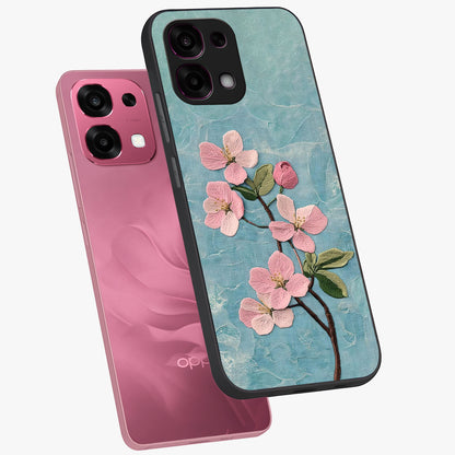 Threaded Blossom Breeze Glass Case displayed in angled mockup highlighting elegant floral design with soft aesthetic style.