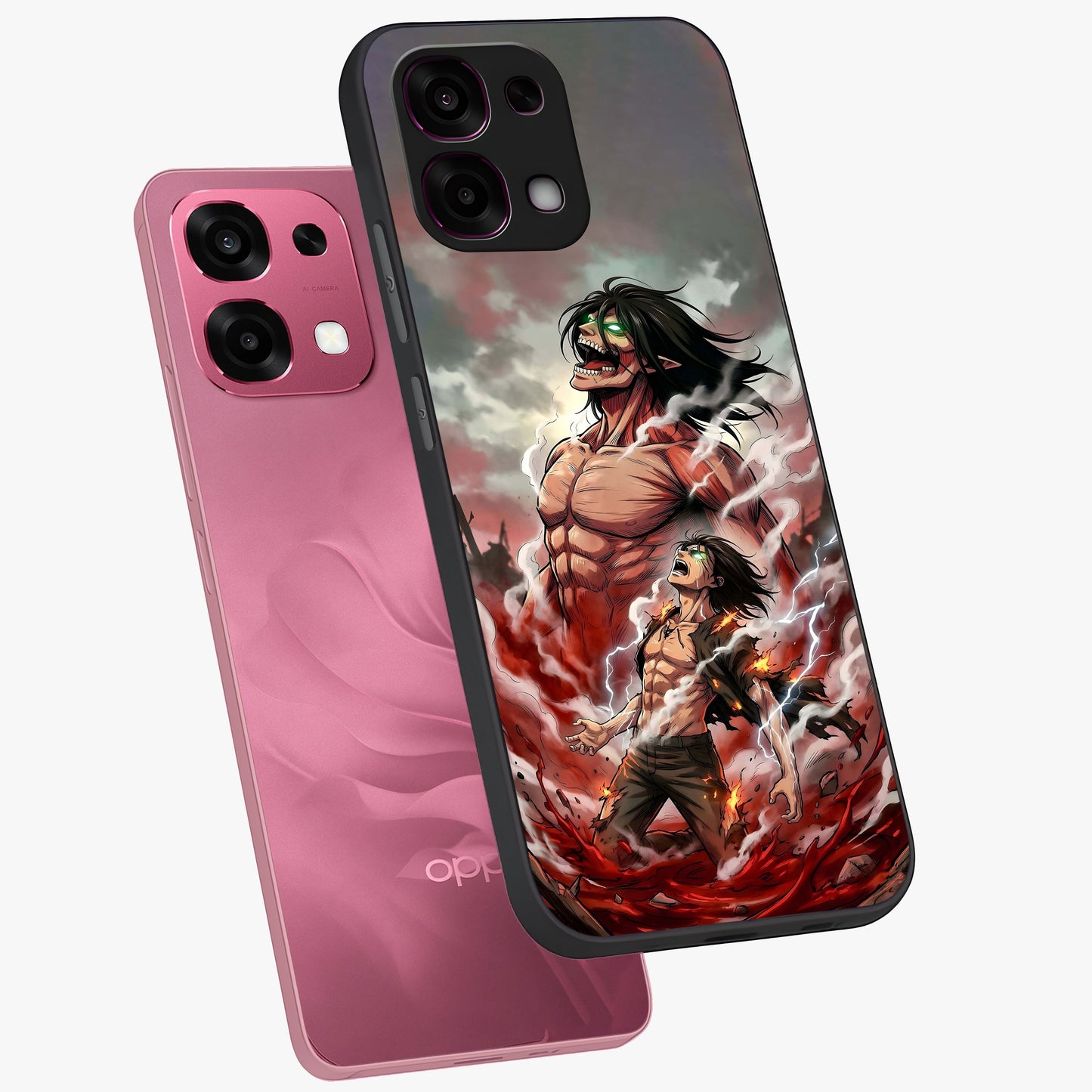 Titan Awakening Fury Glass Case displayed in angled mockup highlighting dramatic giant warrior design with bold anime aesthetic.