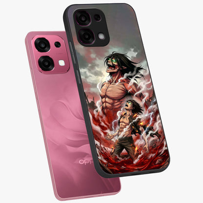Titan Awakening Fury Glass Case displayed in angled mockup highlighting dramatic giant warrior design with bold anime aesthetic.