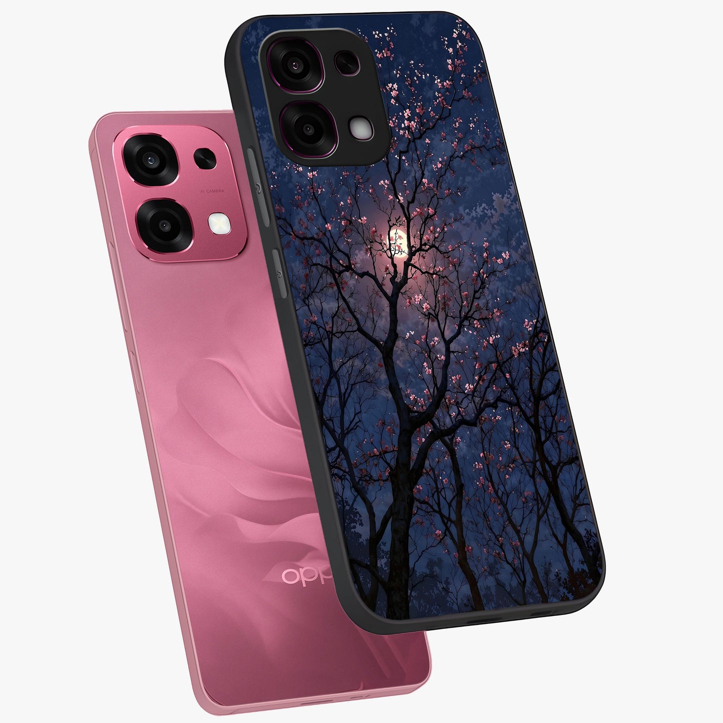Twilight Sakura Serenade Glass Case displayed in angled mockup highlighting delicate sakura flower design with dreamy aesthetic.