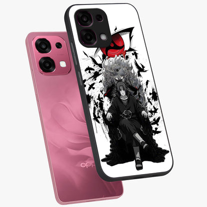 Uchiha Shadow Throne Glass Case displayed in angled mockup highlighting glowing aquatic design with celestial aesthetic.