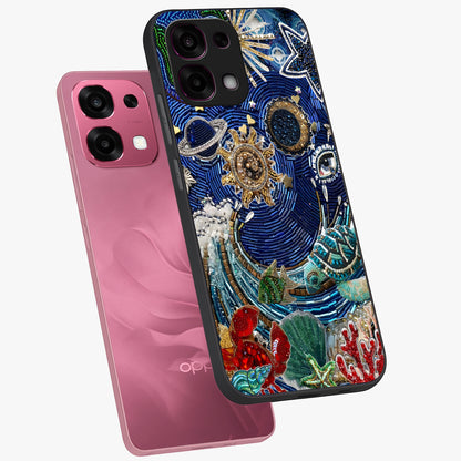 Universe Underwater Spark Glass Case displayed in angled mockup highlighting glowing aquatic design with celestial aesthetic.