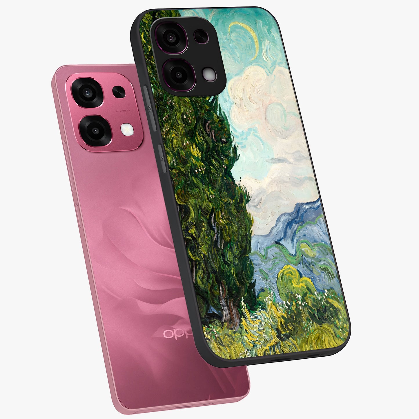 Van Gogh Vintage Art Glass Case displayed in angled mockup highlighting textured brushstroke design with classic aesthetic.