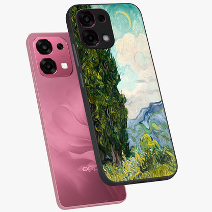 Van Gogh Vintage Art Glass Case displayed in angled mockup highlighting textured brushstroke design with classic aesthetic.