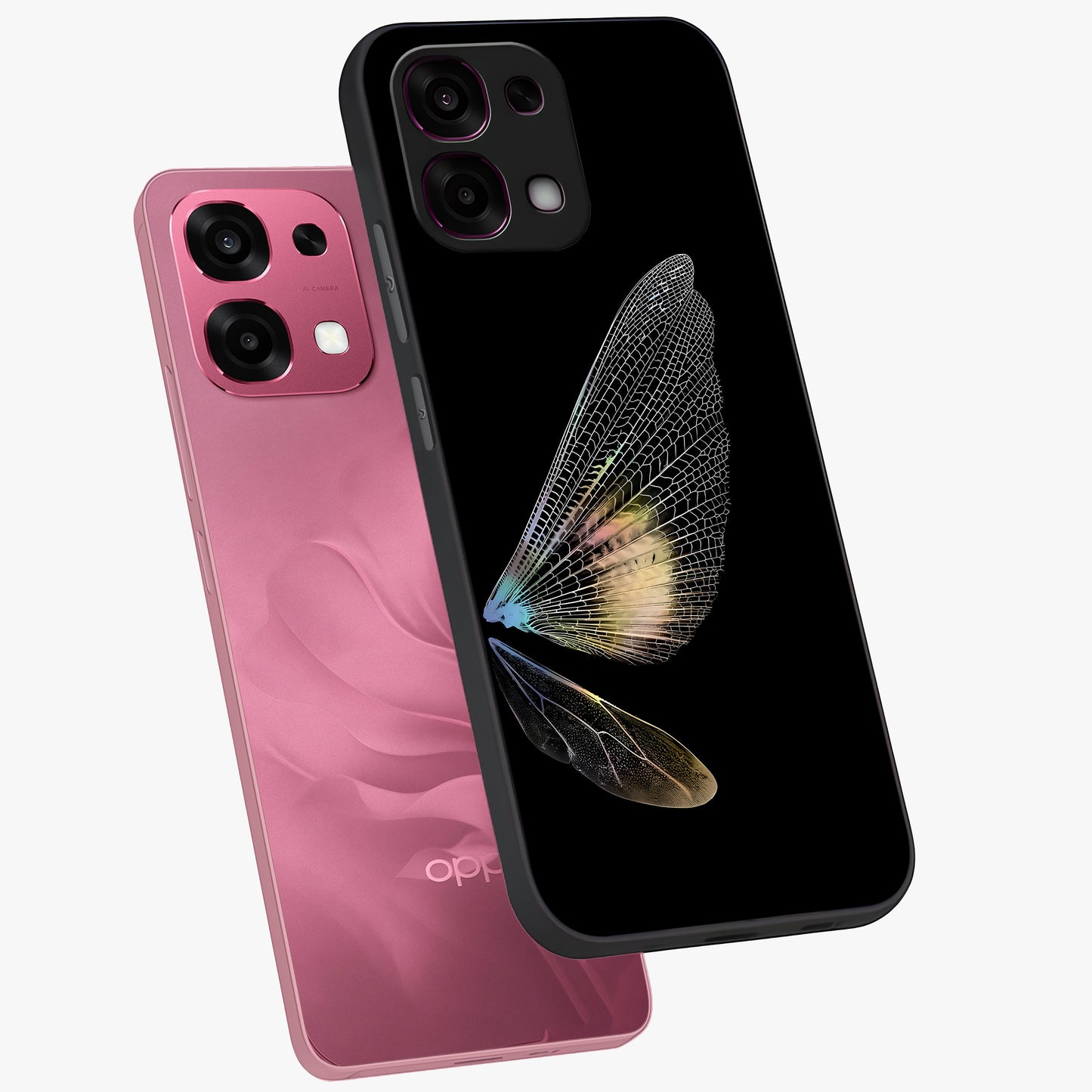 Whispers Of Wings Glass Case displayed in angled mockup highlighting soft feather design with celestial aesthetic style.