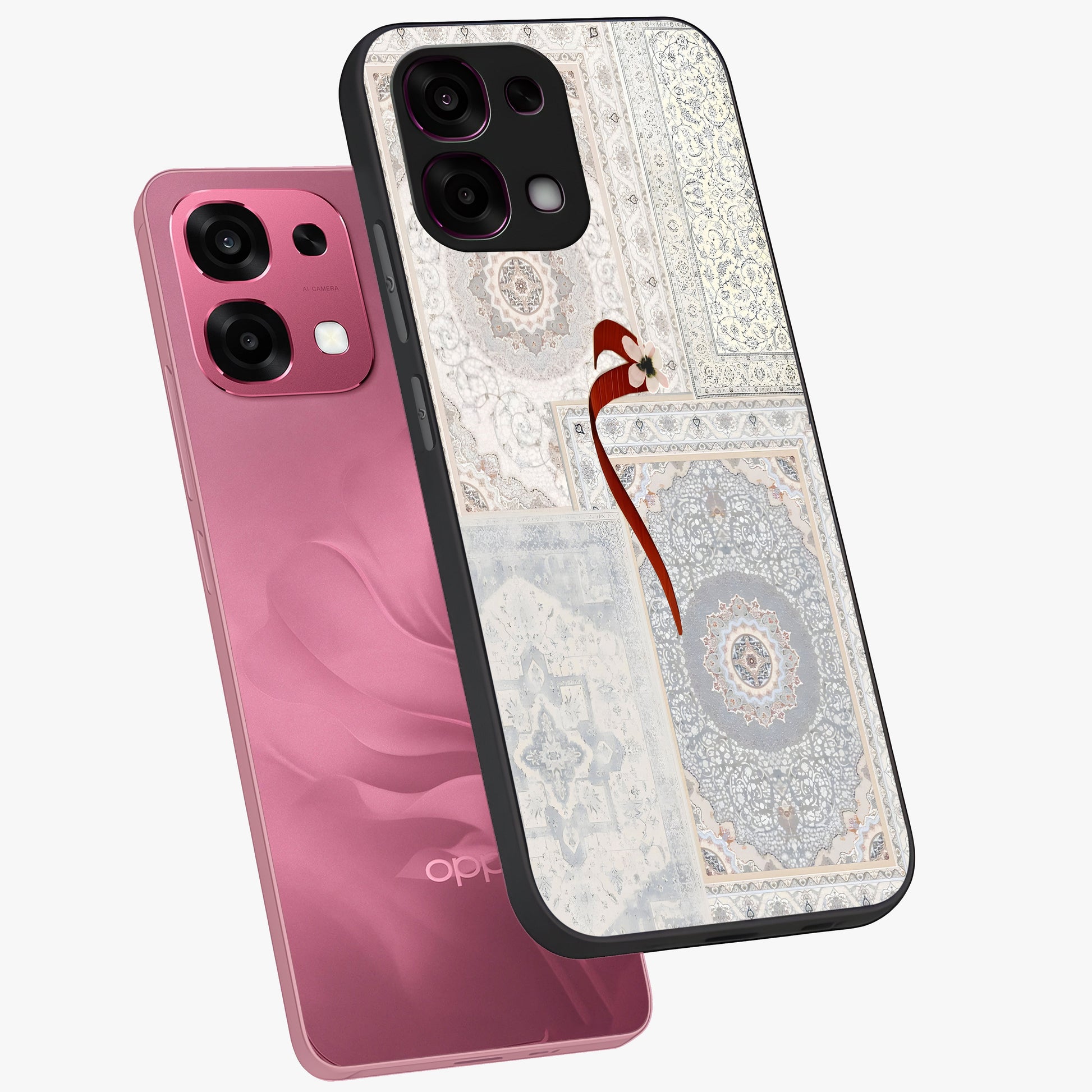 White Aesthetic Bow Glass Case displayed in angled mockup highlighting clean bow design with soft aesthetic style.