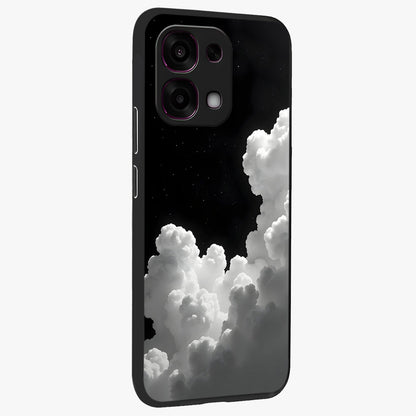 Black Background With White Cloud Glass Case upright view showcasing calm cloud aesthetic with modern minimal style.