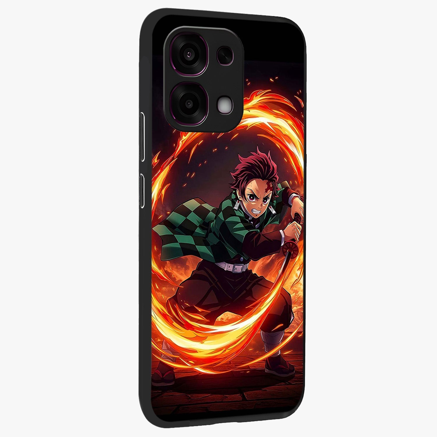 Blazing Sword Resolve Glass Case upright view showcasing dramatic warrior inspired artwork with intense visual style.