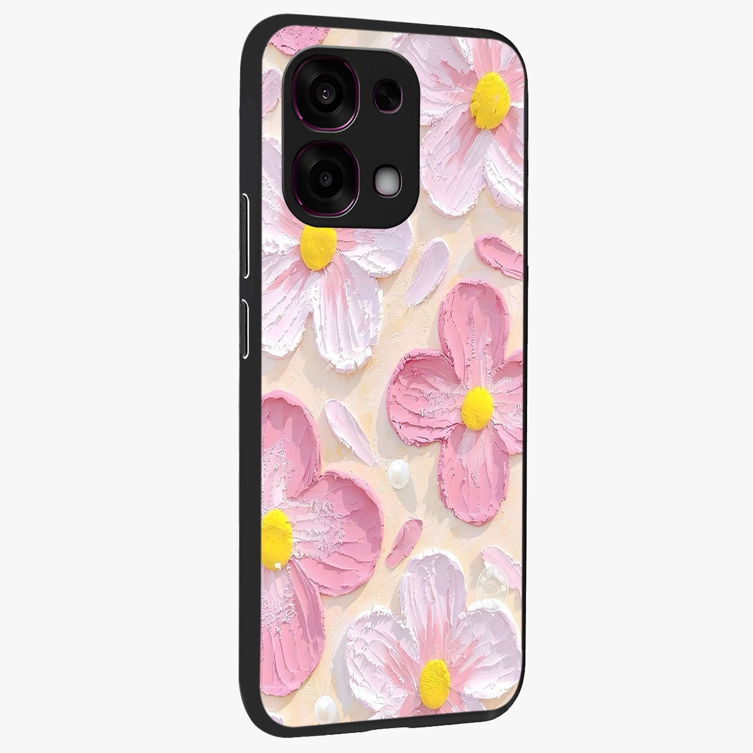 Blush Bloom Texture Glass Case upright view showcasing delicate blush floral texture with modern minimal style.