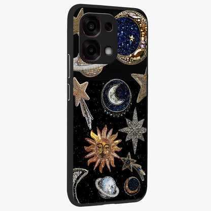 Celestial Gem Constellations Glass Case upright view showcasing cosmic constellation artwork with celestial aesthetic style.