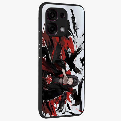 Crimson Crow Illusion Glass Case upright view showcasing striking crow illusion artwork with intense crimson theme.